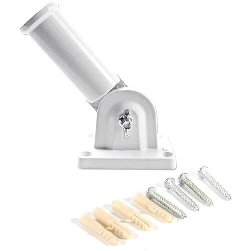 Adjustable Bracket Multi-Position Wind Resistant Heavy Duty Construction, White Finish Universal Pole Fit For Wall Mountable, Mounting Hardware Includ