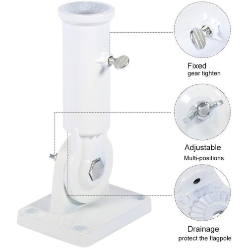 Adjustable Bracket Multi-Position Wind Resistant Heavy Duty Construction, White Finish Universal Pole Fit For Wall Mountable, Mounting Hardware Includ 1