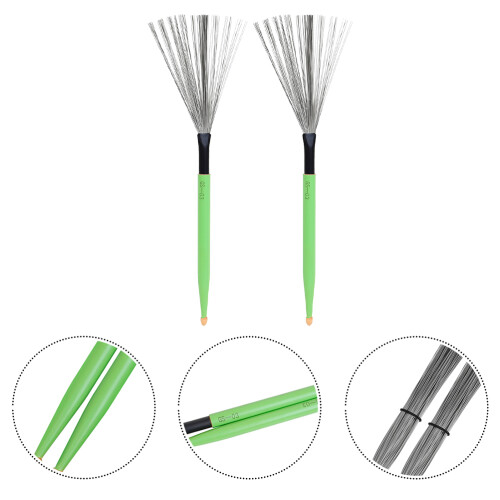 1Par Kit De Escova Para Bateria Verde Aço Carbono E Para Jazz 2