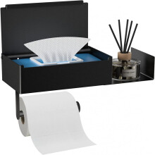 Innovatives Badezimmeraccessoire: Toilettenpapierhalter mit integriertem Feuchttuchfach, umweltfreundlicher Edelstahl in mattem Schwarz für diskrete
