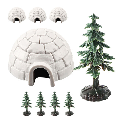 2Sets Mini Diorama Igloo En Boom Plastic Winter DIY Speelgoedset 1