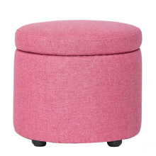 Removable Lid Storage Footstool, Round Fabric Storage Ottoman for Living Room, Dorm, Vanity, Shoe Bench, 80kg Max Load