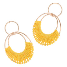 3Pairs Raffia Wrapped Hoop Earrings Yellow Beach Accessories for Women