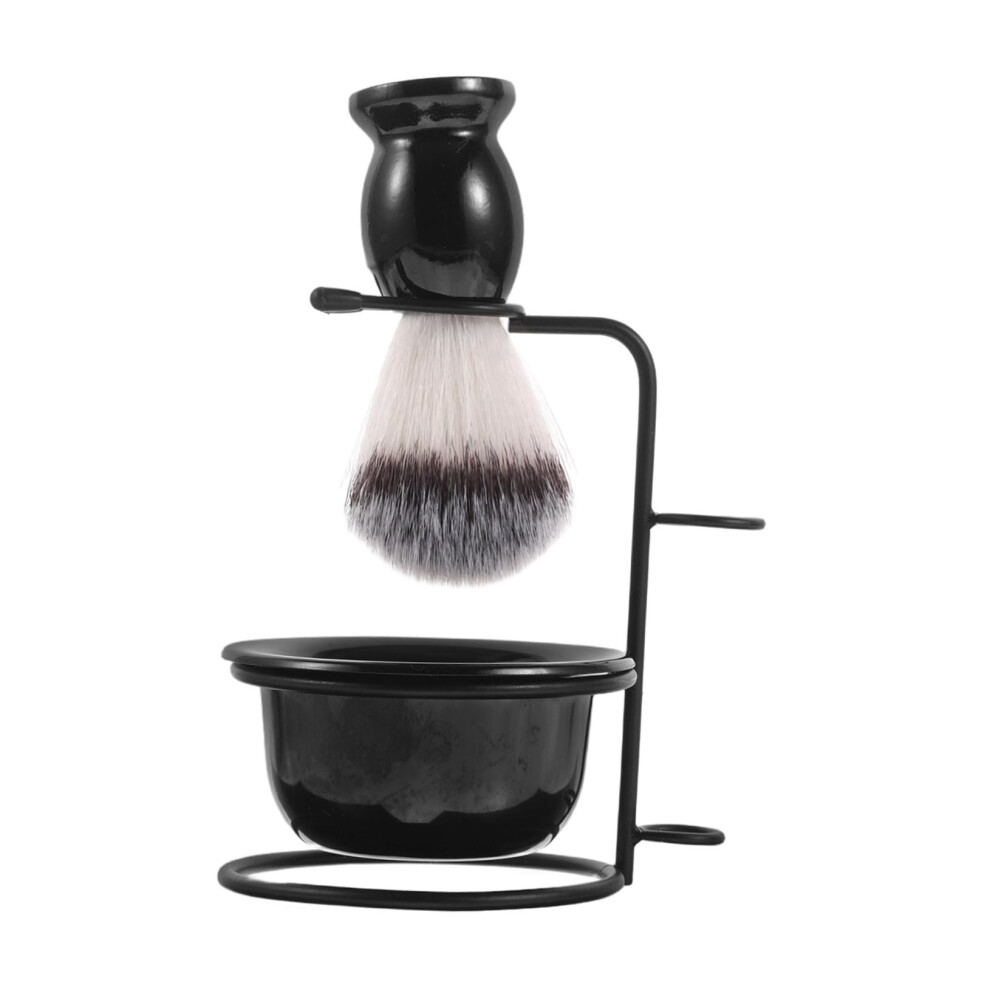 Black Shaving Brush Set With Soap, Bowl, Stand, Handle, Plastic
