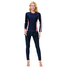 Marineblaues Damen Badeanzug Set Konservativ Schwimmkleidung