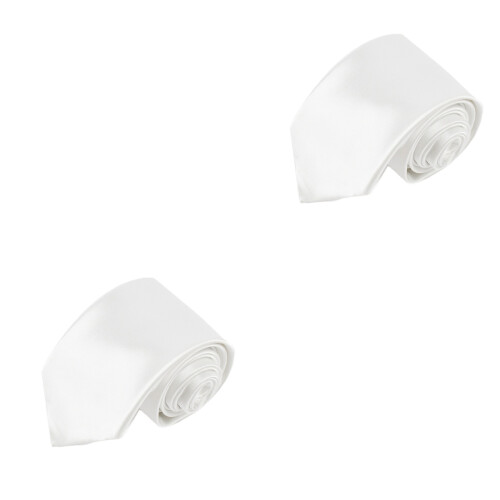 2Stk Weiße Polyester Krawatten Party Kleidung Accessoires 2