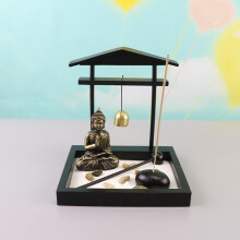 Sitzende Buddha Dekorationsstatue Set aus Harz Zen-Sandgarten mit Räucherstäbchenhalter