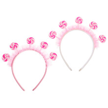 6Stk Kinder Haarreif Lollipop Design Elastisch Und Bequem Pink Plüsch