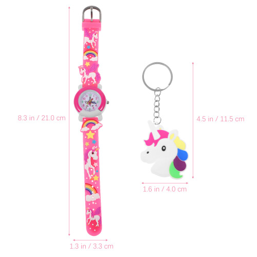 5Sets Draagbaar Kinderhorloge Roze Plastic Met Sleutelhanger Set 1