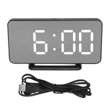 Mirror Surface Digital Clock With USB Ports LED Alarm Clock Modern Design Dimmable Screen Suitable For Makeup Beauty Routine Quiet Operation And Wall