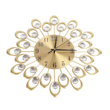 Living Room Decor Wall Clock Modern Crystal Embellished Silent Wall Watch, Gold Metal Non Ticking Timepiece for Kitchen Bedroom Office Use