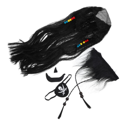 3Ensembles Perruque Pirate Noir Tissu Barbe Et Cache-Œil Cosplay 1