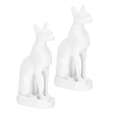 6Stk Ägyptische Resin Katzen Statue Weiß Kunstvolle Gestaltung