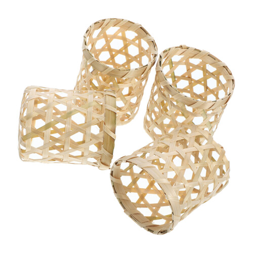 12Ud Fundas Decorativas Para Macetas Bambú Tejido Beige Estilo Rústico 2