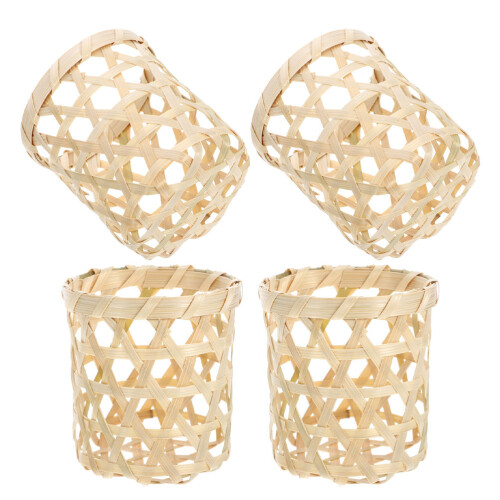 12Ud Fundas Decorativas Para Macetas Bambú Tejido Beige Estilo Rústico 1