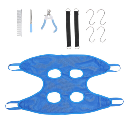 1Set Convenient Blue Pet Grooming Hammock with Stainless Steel Frame