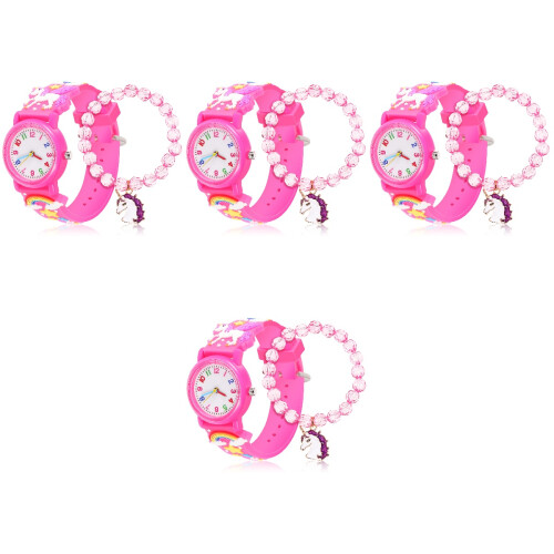 4Conjuntos Kit Relógio E Pulseira Unicórnio Animado Para 2