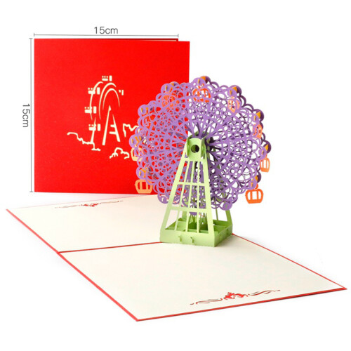 3Pz Cartoline Viola Ruota Ferris 3D Per Auguri E 2