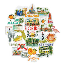 Retro Florida State Travel Stickers (Pack of 31) Watercolor Waterproof America Holiday Stickers for Scrapbooks, Journals, Suitcases