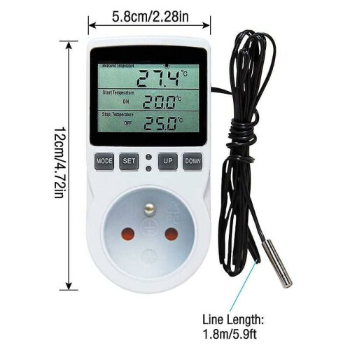 Enchufe con termostato y control digital, función de control de temperatura, interruptor de encendido/apagado programable, protección contra 1