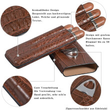 Elegant Vintage Style Portable Travel Cigar Case, Leather 3 Ct Cigar Case with Stainless Steel Cutter Included, Perfect for Cigar Humidor Case