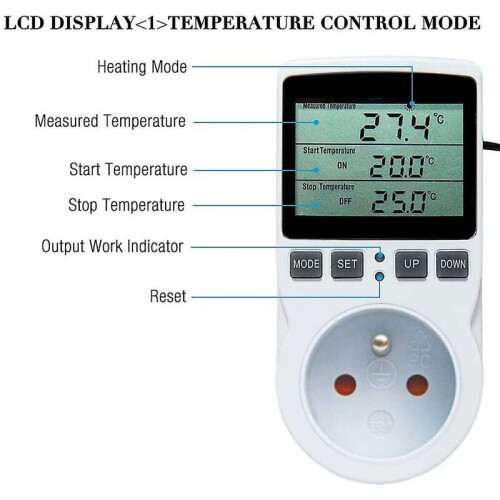 Enchufe con termostato y control digital, función de control de temperatura, interruptor de encendido/apagado programable, protección contra 2