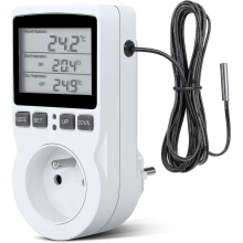 Termostattimer til kontrol af krybdyrhabitat, digital temperaturregulator med temperaturstyret stikkontakt og multifunktionstimer.