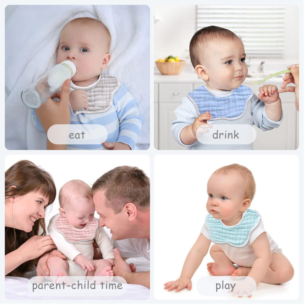 Muslin Bibs for Baby Drooling and Teething, Soft Cotton Adjustable Snap Bibs with 8-Layer Gauze Design, Breathable Fabric Newborn Feeding Bibs for