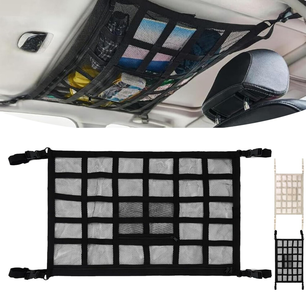 Car Roof Cargo Net Doublelayer Mesh With Large Zip Pockets, Universal Suv Truck Camping Organizer 27.6X19.7in 9426802410136