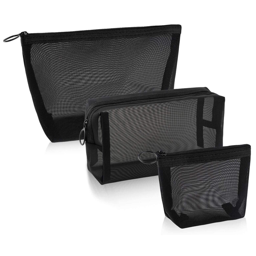 Nylon Mesh Cosmetic Bags for Women, Transparent Design Large Capacity Toiletry Bag Organizer, Convenient Zipper Pockets Portable Cosmetic Bags, 3PCS