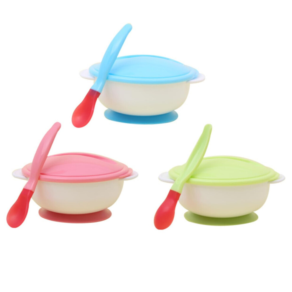 Baby Suction Bowl with Lid and ColorChanging Spoon Toddler Feeding Set NonSlip Silicone Dishwasher Safe