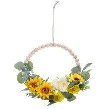 2Stk Dekorativer Sonnenblumen Türkranz Mit Holz, Seil Und Kunststoff
