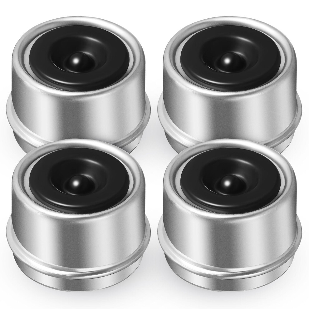 4Pcs Trailer Bearing Dust Caps Metal Rubber Hub Grease Covers Silver 3591631590970