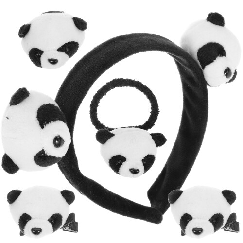 5Conjuntos Tiaras E Elásticos Panda Para Decoração De Cabelo 2