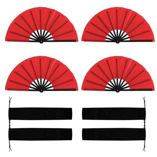 Plastic Hand Held Folding Fan Chinese Kung Fu Hand Fan-Red