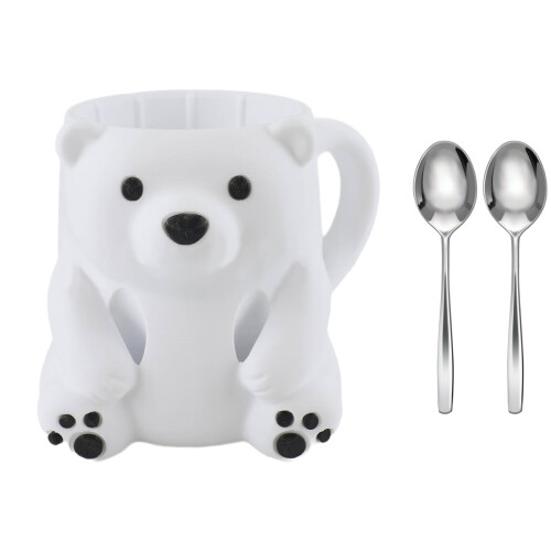 Animal Shape Ice Cream Pints Holder-Polar Bear White With spoon