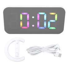 Modern RGB Digital Clock For Bedroom With USB Charging Docks Adjustable Light Modes And Mirror Display Surface Snooze Timer And Memory Retention