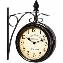 Vintage Wall Clock with Double Sided Display, Silent Clock Featuring 360 Degree Rotate and Mute Movement, Retro Train Station Clock Easy to Install fo