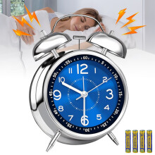 Silent Alarm Clock for Adults, Silent Non Ticking Backlight Function, Twin Bell Loud Alarm, Retro Analog Copper Metal Clock, Battery Operated, Night L