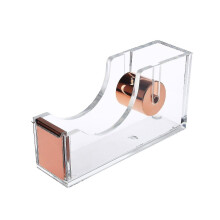 Sleek Stylish Clear Acrylic Tape Dispenser With Rose Gold Inlay, Durable Quality Non-Skid Base For Steady One Handed Operation On Any Surface