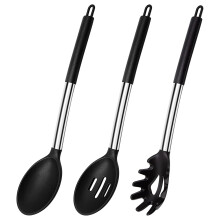 Conjunto de utensílios de cozinha antiaderentes, espátula de silicone com cabo de aço inoxidável, resistente ao calor até 230 C, design