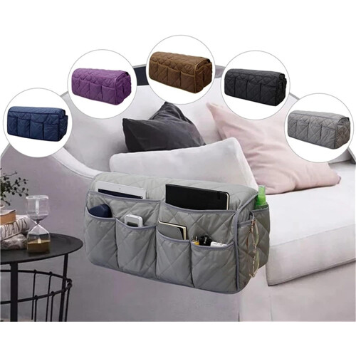 Sofa Armrest Storage Bag with 14 Pockets (Black, 50x22x22cm) 2