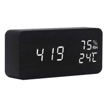 Digital Wooden Alarm Clock with Wireless Charging, Modern Decorative Design Stylish Wood Grain Surface LED Display with Smart Control Functionality, H