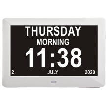 Horloge calendrier numérique pour seniors avec date et heure, fonction rappel de médicaments, lecture de photos et vidéos, réveil avec grand