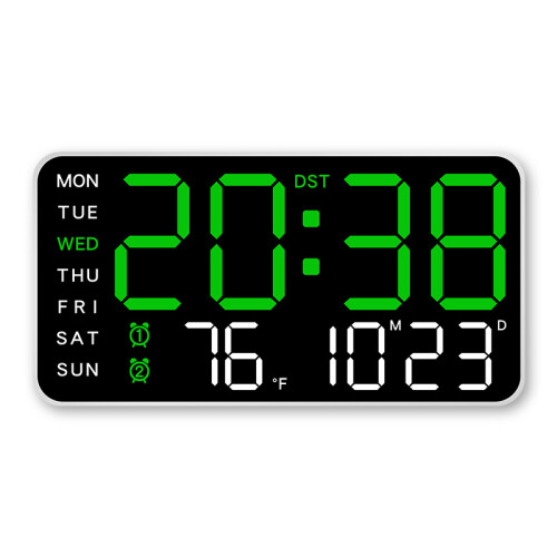 Digital Wall Clock with Large LED Display, Dual Alarms Setting Modern Timepiece with Temperature Display and Adjustable Brightness, Remote Control Fun