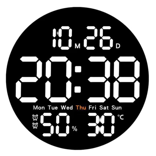 Modern Electric Wall Clock with Large LED Display, Digital Wall Clock with Adjustable Brightness and Temperature Display, Low-Reflectivity Silent Non-