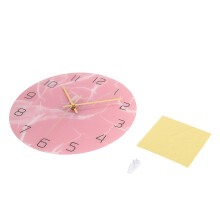 Modern Decorative Wall Clock For Home Office, Battery Operated Silent Non Ticking Round Clock With Pink And Gold Glitter Design, UV Printed Acrylic An