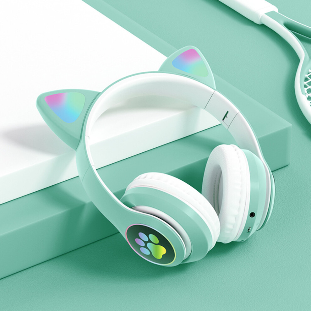 Adorable Cat Ear Bluetooth 5.3 Headphones For Kids, Rgb Led Adjustable Over-Ear Headset With Built-In Microphone, Foldable Design For School, Light 9128293471985