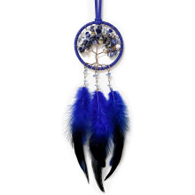 Atrapasueños azul, colgante de piedra de cristal curativo para decoración del hogar, hecho a mano con plumas naturales, regalo perfecto para