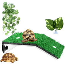 Natuurlijke Speeltuin: Multifunctionele drijvende decoratie voor het slijpen van de nagels van huisdieren, stabiele schildpadhelling met kunstgras in